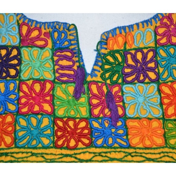 Handmade Yellow Rococo Embroidered Floral Mexican Blouse Tunic Top Size S - Picture 4 of 10